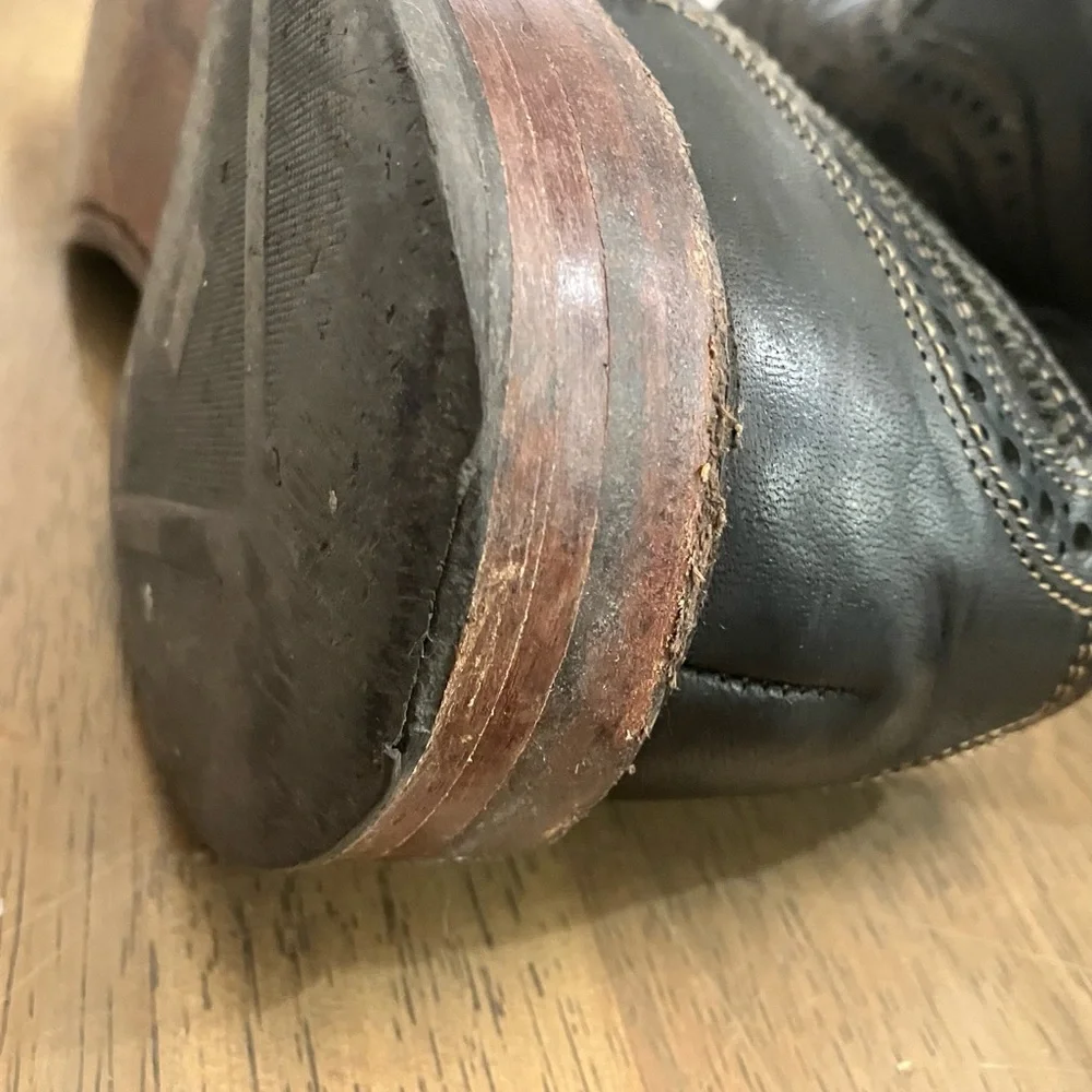 ALLEN‎ EDMONDS McTavish Size 9.5 Black Leather Oxford Lace Up Wingtip Shoes